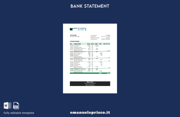 modello Excel di estratto conto bancario della Niger Bank of Africa in stile ver